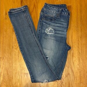 Maurices Blue Skinny Jeans with Distressed Details